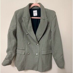 MOTF Houndstooth Formal Blazer Double-Breasted Green and Cream - Medium